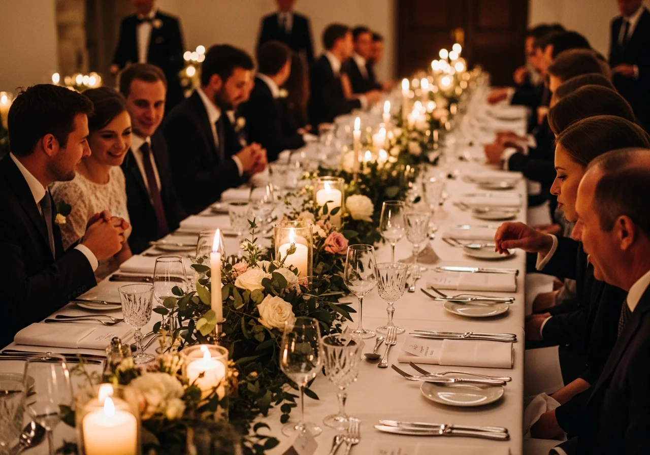 Festliches Hochzeitsdinner mit stimmungsvoller Musik